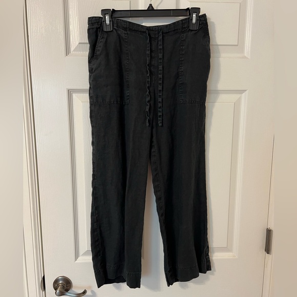 Everlane Black Linen Drawstring Crop Pants, Size 0 - Picture 1 of 3